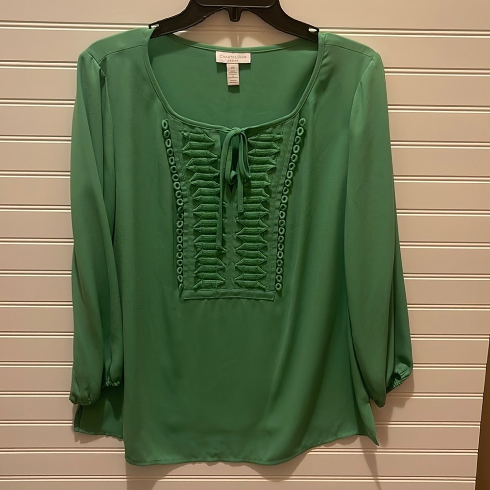 Charter Club Top Green Petite Medium